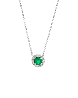 Halo Pendant with Emerald & 0.14 Carat TW of Diamonds in 10kt White Gold