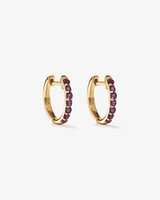 Amethyst Huggie Hoop Earrings in 10kt Yellow Gold