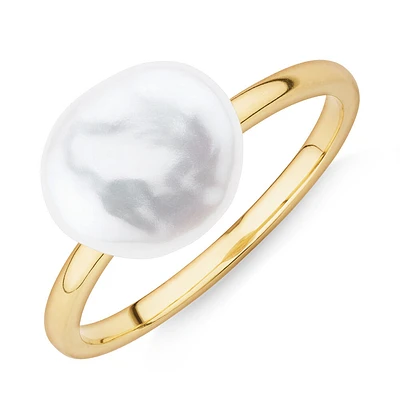 Ring with 9-10mm Cultured Freshwater Baroque Pearls 10kt Yellow Gold