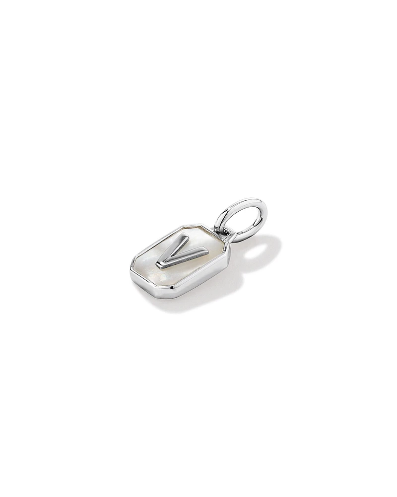 Letter F Mother of Pearl Initial Pendant in Sterling Silver