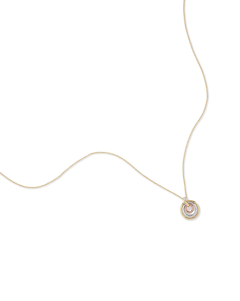 Diamond Accent Tri Tone Circle Pendant in 10kt Yellow, Rose and White Gold