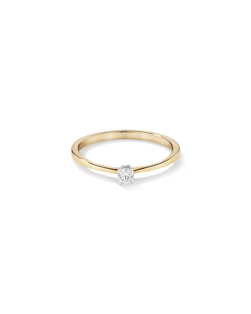 Bague de promesse solitaire en diamant taille brillant rond de 0,10 carat en or jaune et blanc 10 carats