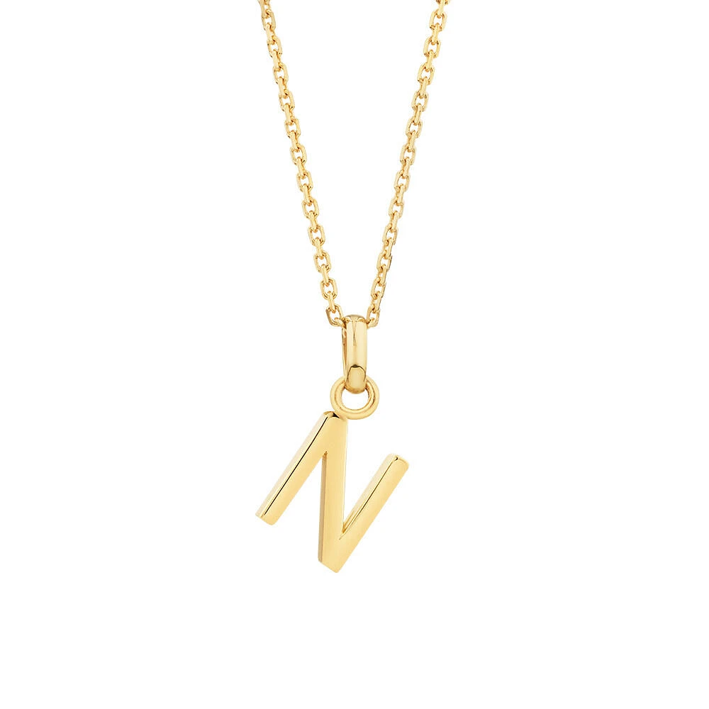 "H" Initial Pendant with Chain in 10kt Yellow Gold