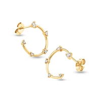 Diamond Studded Open Hoop Earrings in 10kt Yellow Gold