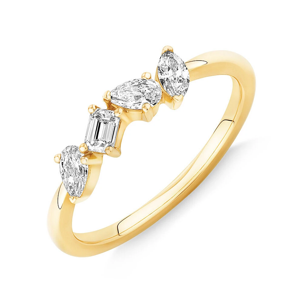 0.40 Carat TW Fancy Cut Laboratory-Grown Diamond Four Stone Ring in 10kt Yellow Gold