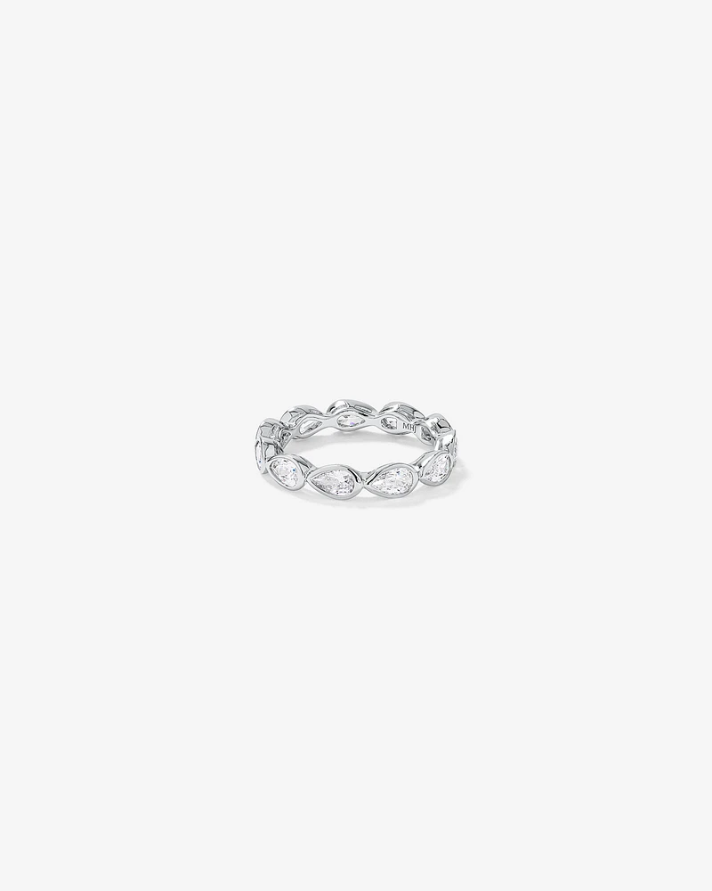 Pear Shaped Cubic Zirconia Bezel Set Eternity Ring Sterling Silver