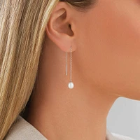 6mm Threader Earrings with Cultured Freshwater Pearls in Sterling Silver