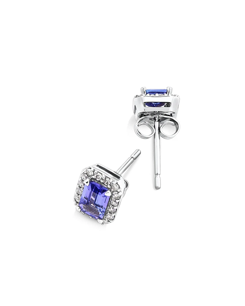 Halo Stud Earrings with Tanzanite & 0.25 Carat TW of Diamonds in 14kt White Gold