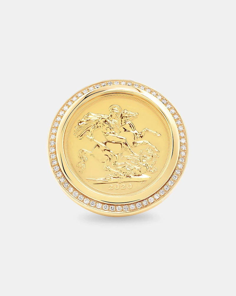 Sovereign Coin Ring with 0.30 Carat TW of Diamonds in 10kt & 22kt Yellow Gold