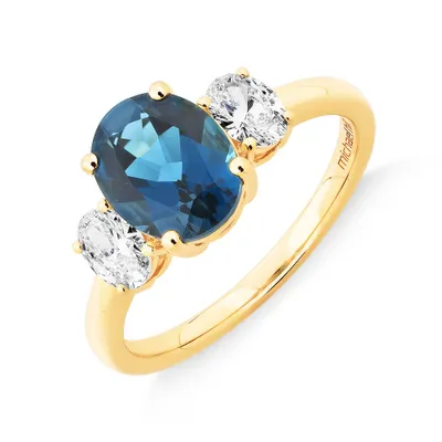 London Blue Topaz Ring with .46 Carat TW Diamonds 14kt Yellow Gold