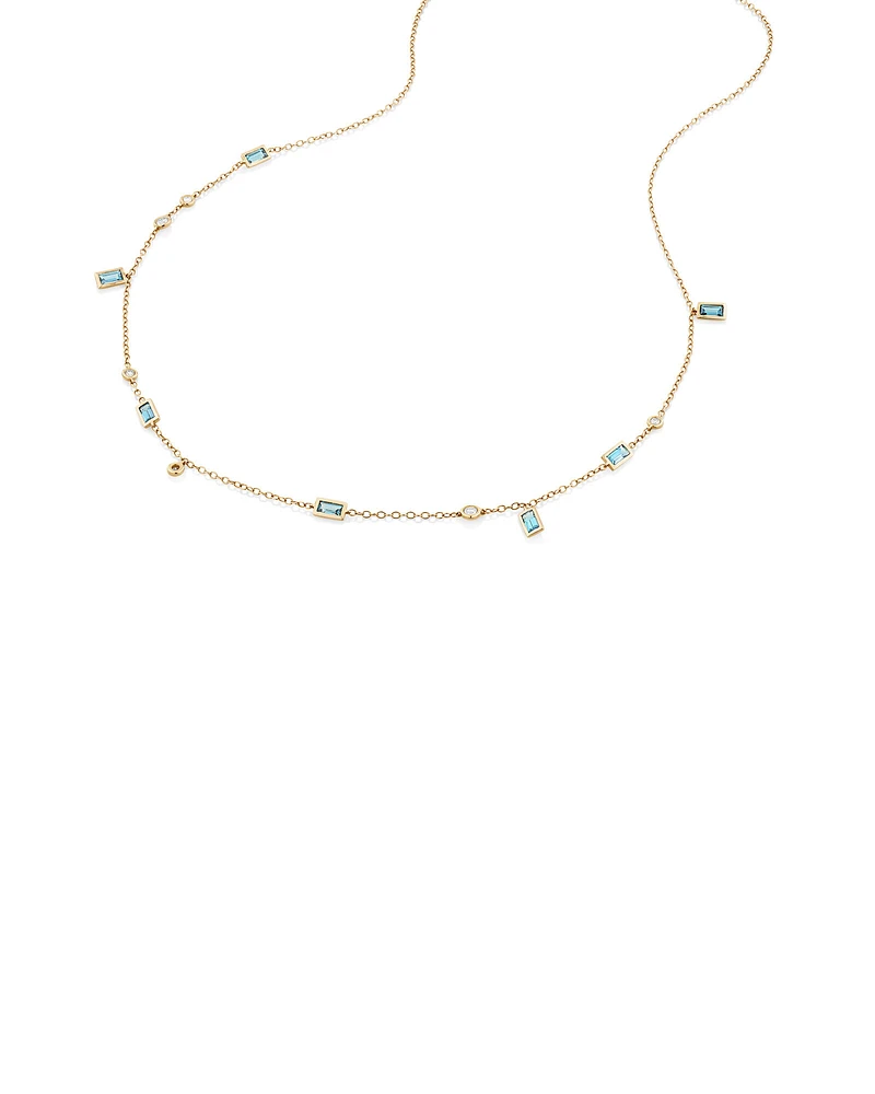 London Blue Topaz Necklace with .14 Carat TW Diamonds in 10kt Yellow Gold