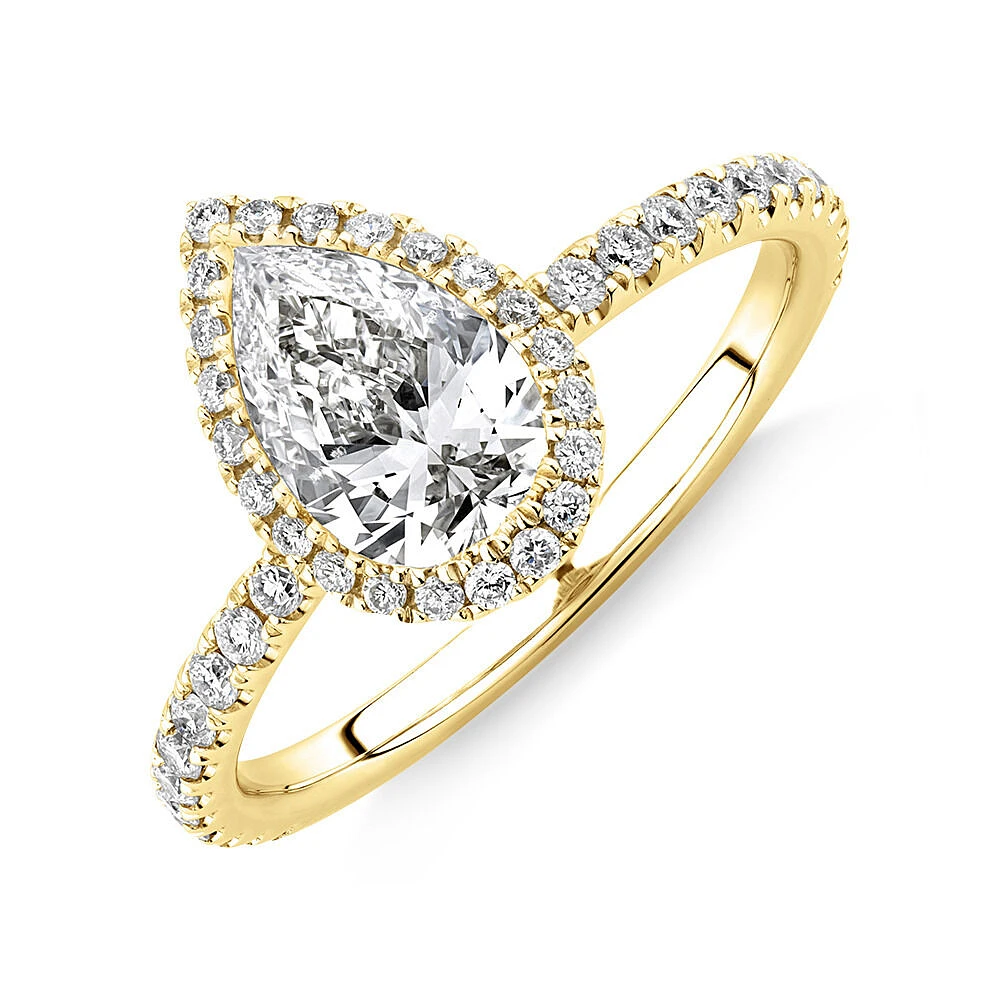 Sir Michael Hill Designer Halo Pear Engagement Ring with 1.36 Carat TW of Diamonds in 18kt White Gold