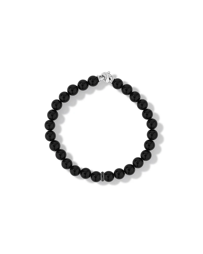 Men's Onyx Gemstone and Black Diamond Bead Bracelet in Sterling Silver