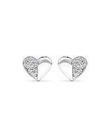 Pave Heart Stud Earrings with Cubic Zirconia in Sterling Silver