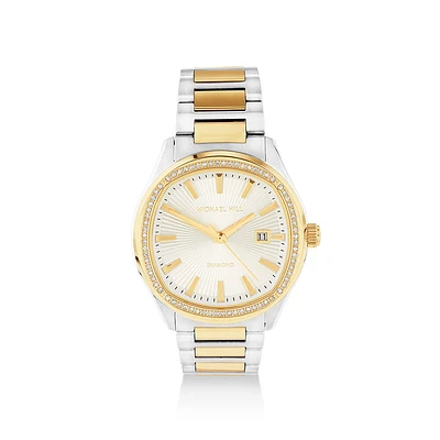 Two-Tone Men's 0.60 Carat TW Diamond Quartz Watch in Yellow Gold Tone Stainless Steel