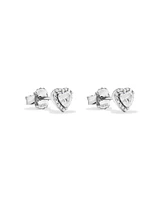 Heart Shape Cubic Zirconia Halo Stud Earrings in Sterling Silver