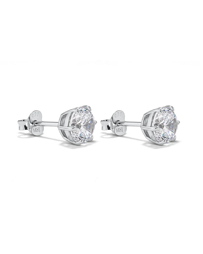 Boucles d'Oreilles Clous en Zircon Cubique Rond Brillant de 7,3 mm en Argent Sterling