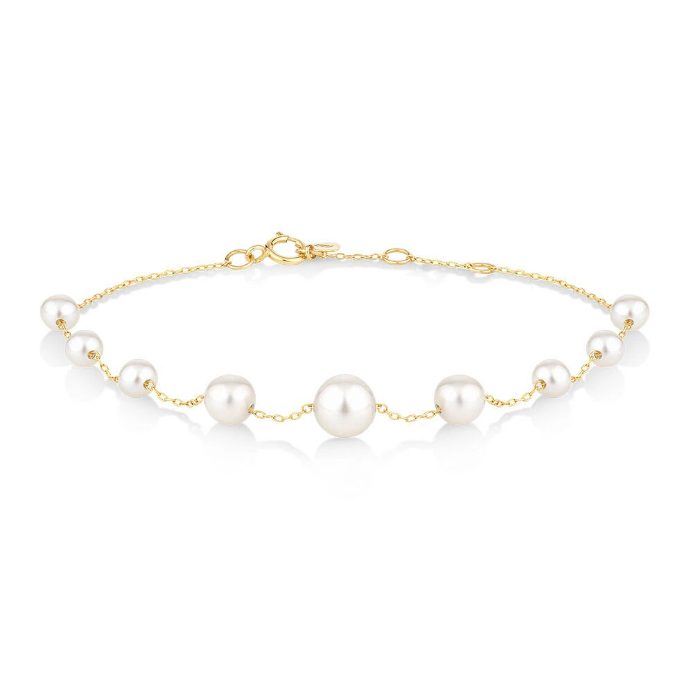 Bracelet with Cultured Freshwater Pearls in 10kt Yellow Gold