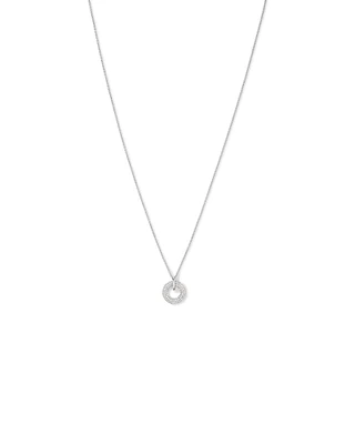 Pavé Set Cubic Zirconia Puff Open Circle Pendant Necklace in Sterling Silver