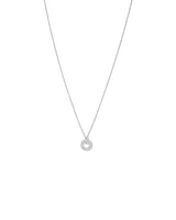 Pavé Set Cubic Zirconia Puff Open Circle Pendant Necklace in Sterling Silver