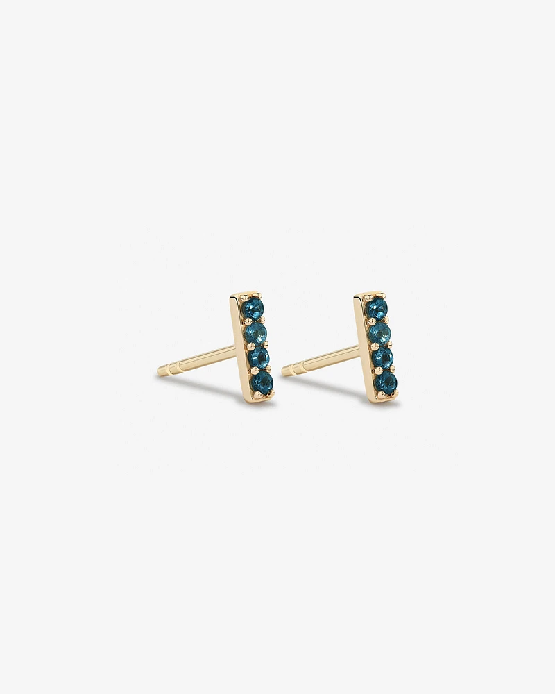 London Blue Topaz Bar Stud Earrings in 10kt Yellow Gold