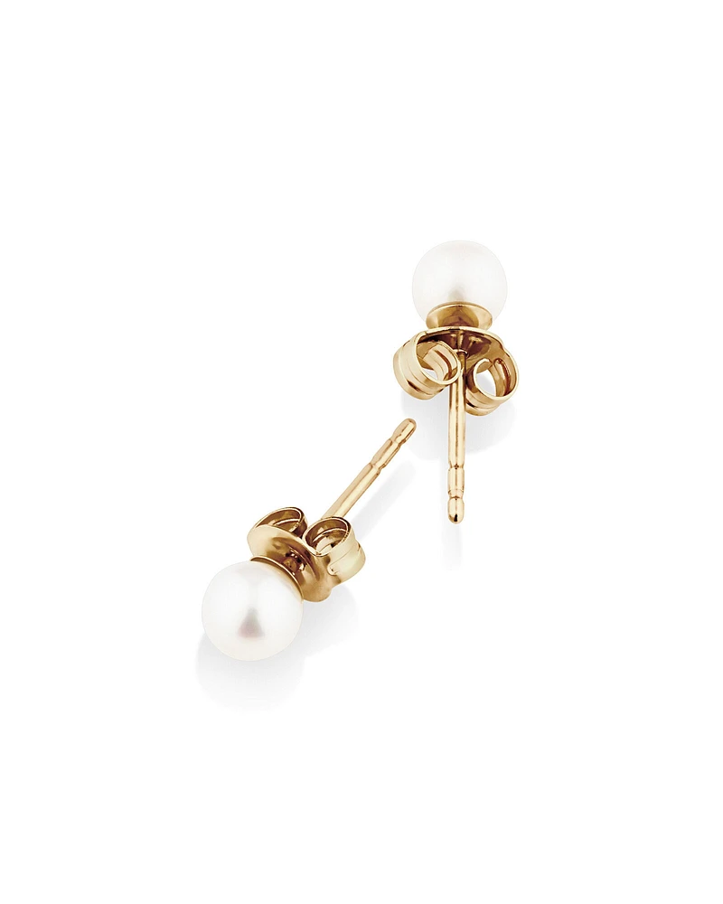 Stud Earrings with 4mm Round Cultured Freshwater Pearl in 10kt Yellow Gold