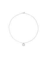 Pavé Set Cubic Zirconia Puff Open Circle Pendant Necklace in Sterling Silver