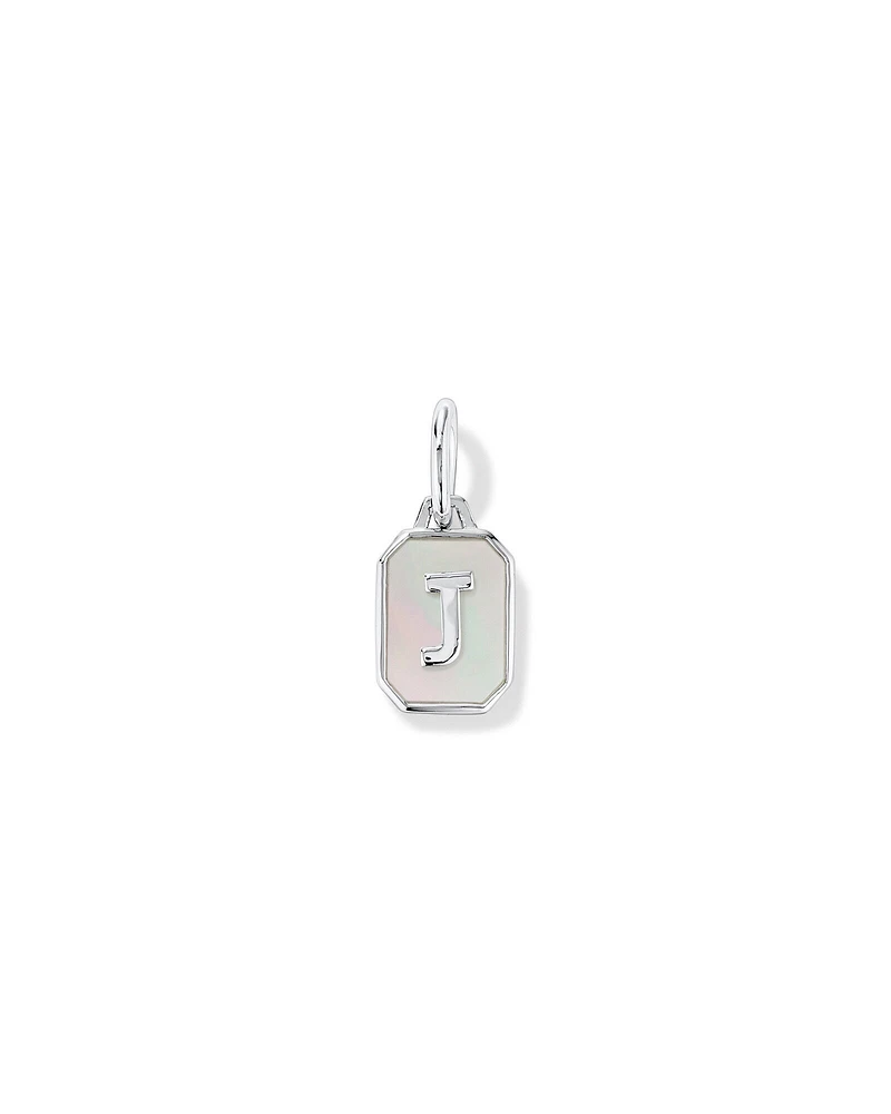 Letter F Mother of Pearl Initial Pendant in Sterling Silver
