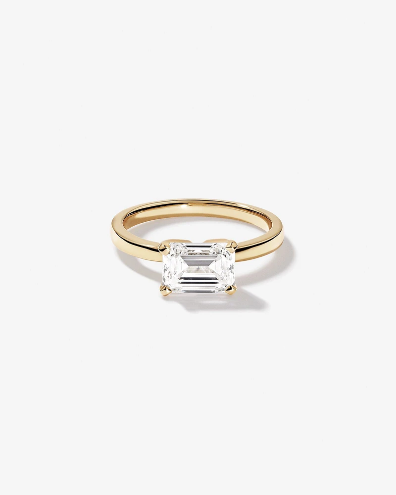 2.00 Carat TW East West Emerald Cut Lab-Grown Diamond Solitaire Engagement Ring in 14kt Yellow Gold
