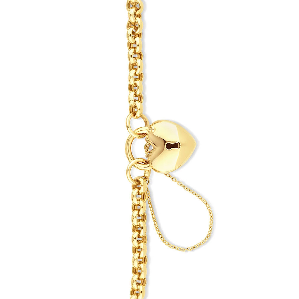 19cm (7.5") 5mm-5.5mm Width Heart Padlock Hollow Belcher Bracelet in 10kt Yellow Gold