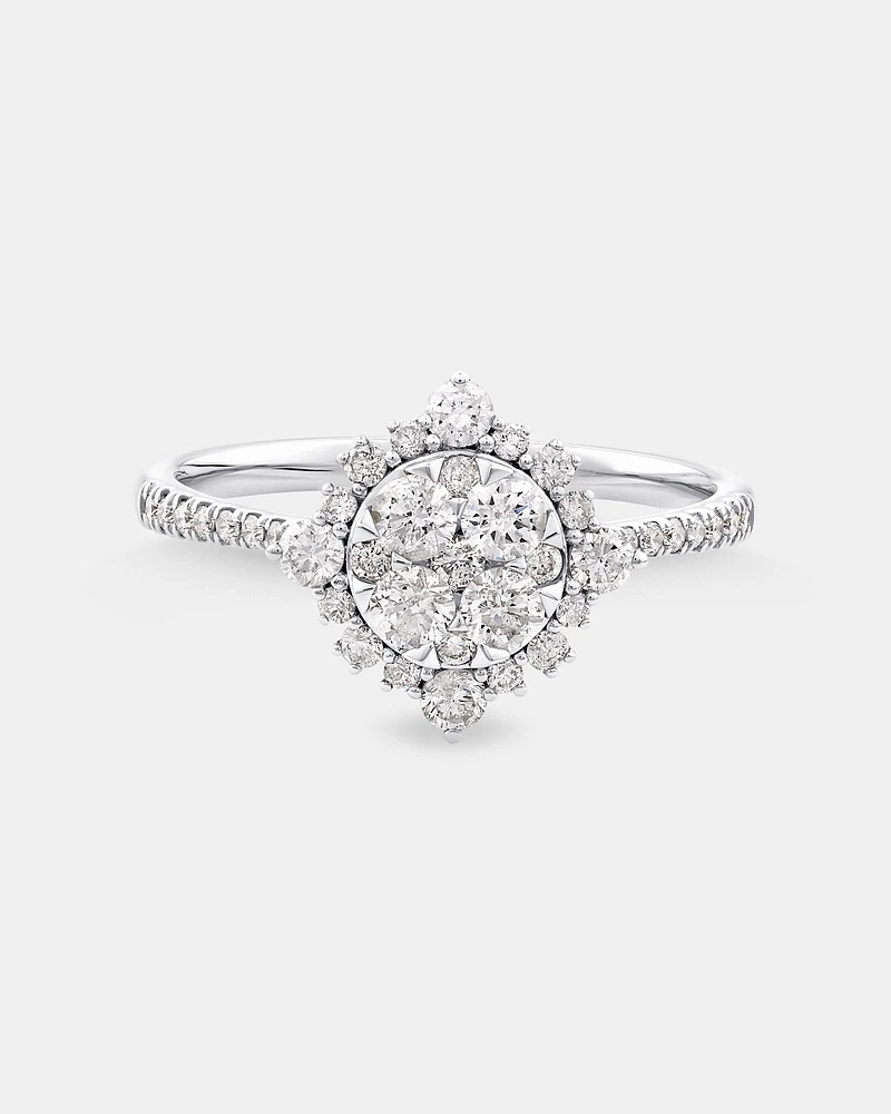 Halo Engagement Ring with .79TW of Diamonds in 14k White Gold