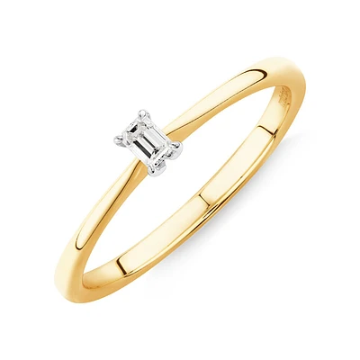 Emerald Cut Diamond Solitaire Promise Ring in 10kt Yellow and White Gold
