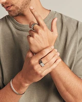 Men's Link Pattern Textured Signet Ring in Sterling Silver