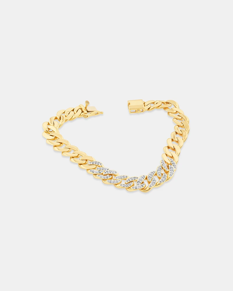 21cm (8.5") Cuban Link Bracelet with Carat TW of Diamonds in 10kt Yellow Gold