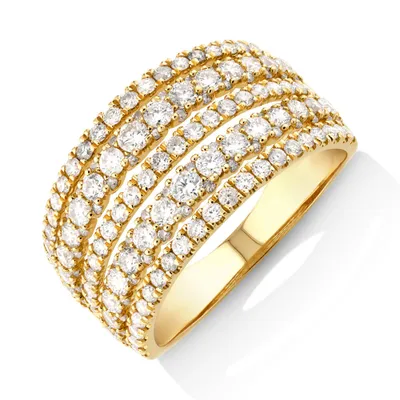 Multi Row Ring with 1.50 Carat TW Diamond in 14kt Yellow Gold