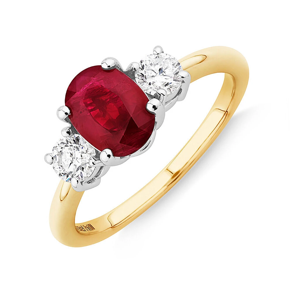 Ruby Ring with .40TW of Diamonds in 14kt Yellow and White Gold