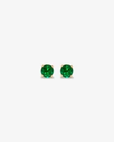 Round Green Created Emerald Birthstone Stud Earrings in 10kt Yellow Gold