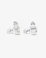 Pearl and Cubic Zirconia Snowman Stud Earrings in Sterling Silver