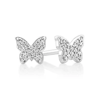 Mini Butterfly Earrings with Diamonds in Sterling Silver