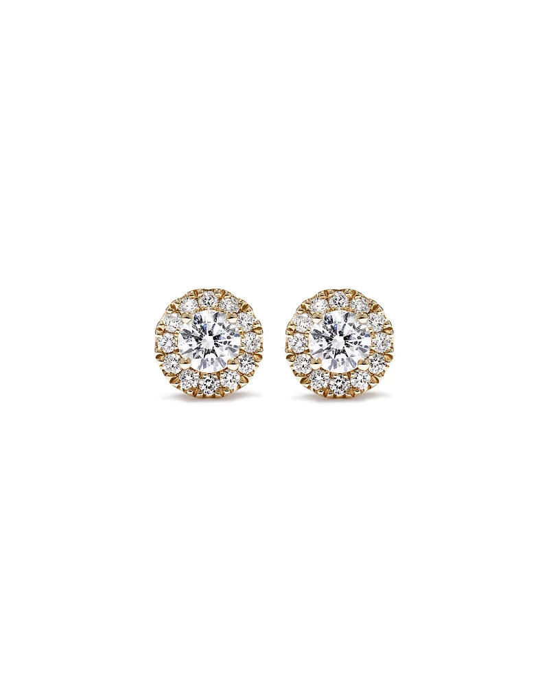 0.50 Carat TW Round Brilliant Laboratory-Grown Diamond Halo Stud Earrings in 10kt Yellow Gold