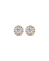 0.50 Carat TW Round Brilliant Laboratory-Grown Diamond Halo Stud Earrings in 10kt Yellow Gold