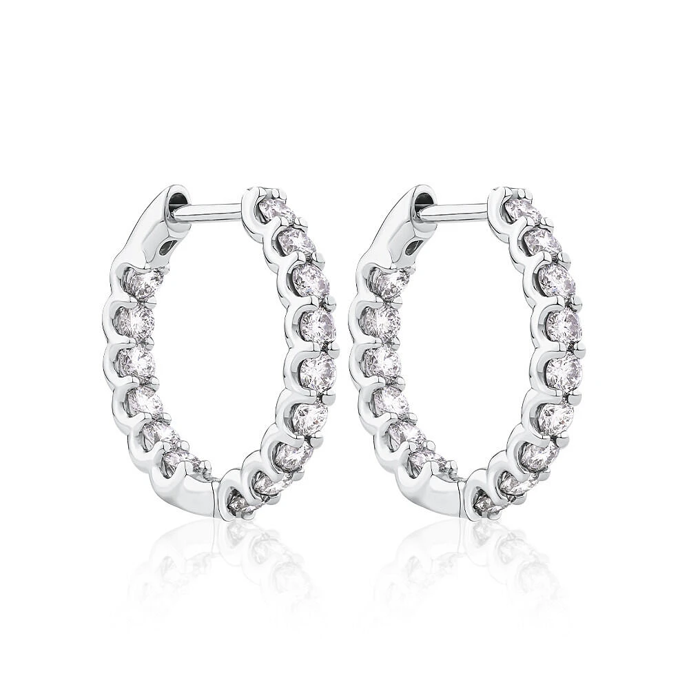 Carat TW Laboratory-Grown Diamond Hoop Earrings Set in 10kt White Gold