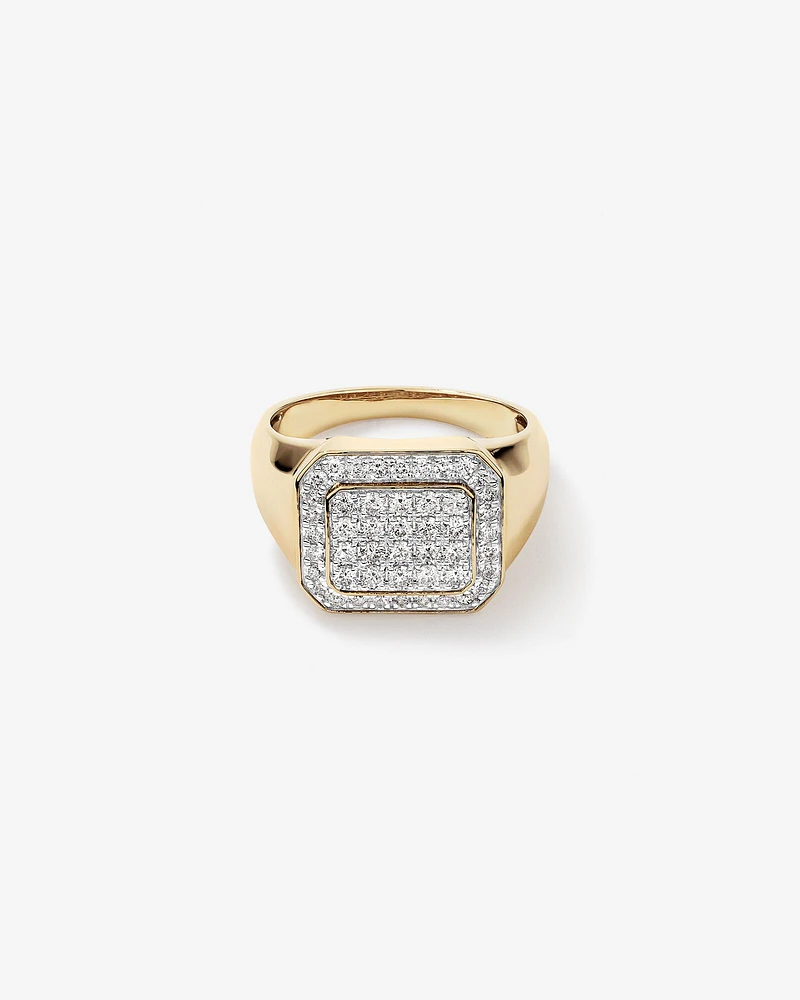 1.00 Carat TW Round Brilliant Diamond Pave Men's Signet Ring in 10kt Yellow Gold