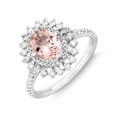 Morganite Lacy Halo Ring with .50TW of Diamonds 10kt White Gold