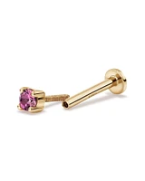 Pink Sapphire Gemstone Flat Back Helix Stud Earring in 10kt Yellow Gold