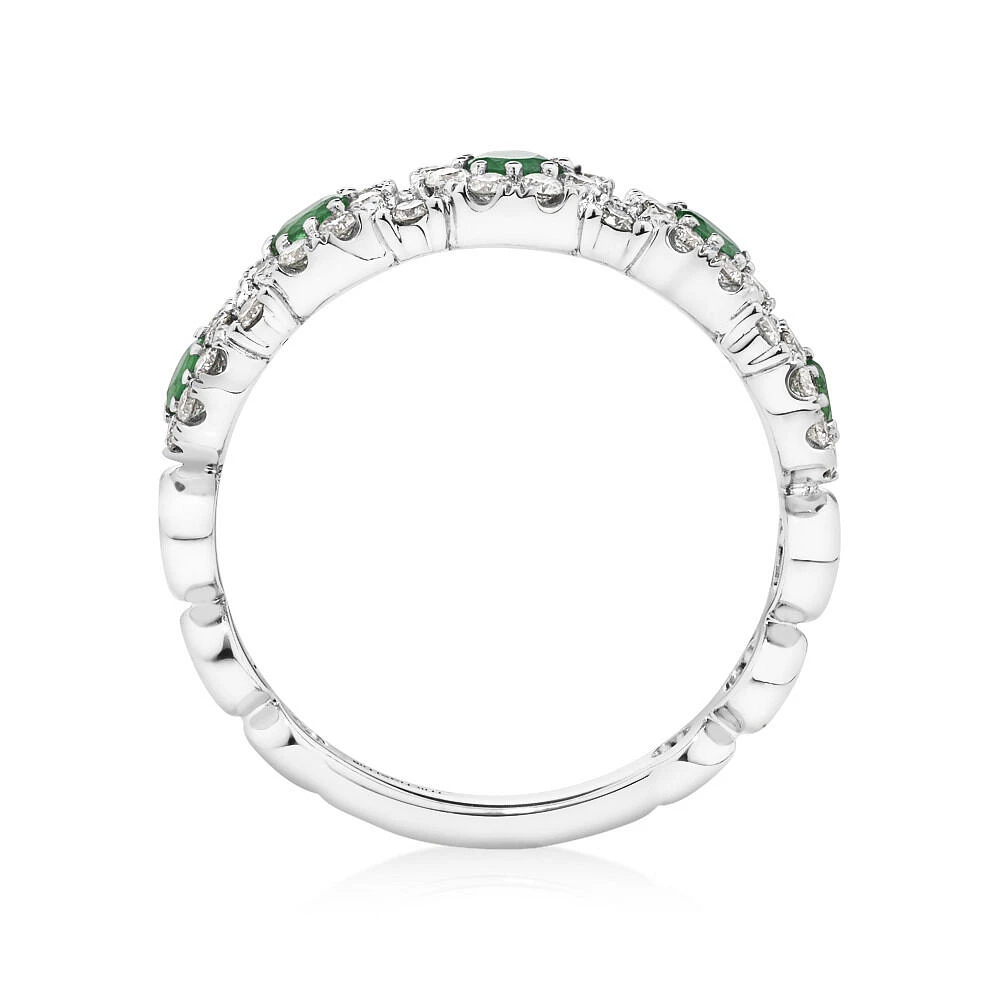 Bubble Ring with Emerald & 0.50 Carat TW of Diamonds in 14kt White Gold