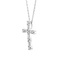 0.34 Carat TW Baguette and Round Brilliant Diamond Cross Pendant in 10kt White Gold