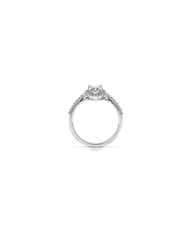 Pear Shaped Cubic Zirconia Halo and Side Accent Ring Sterling Silver