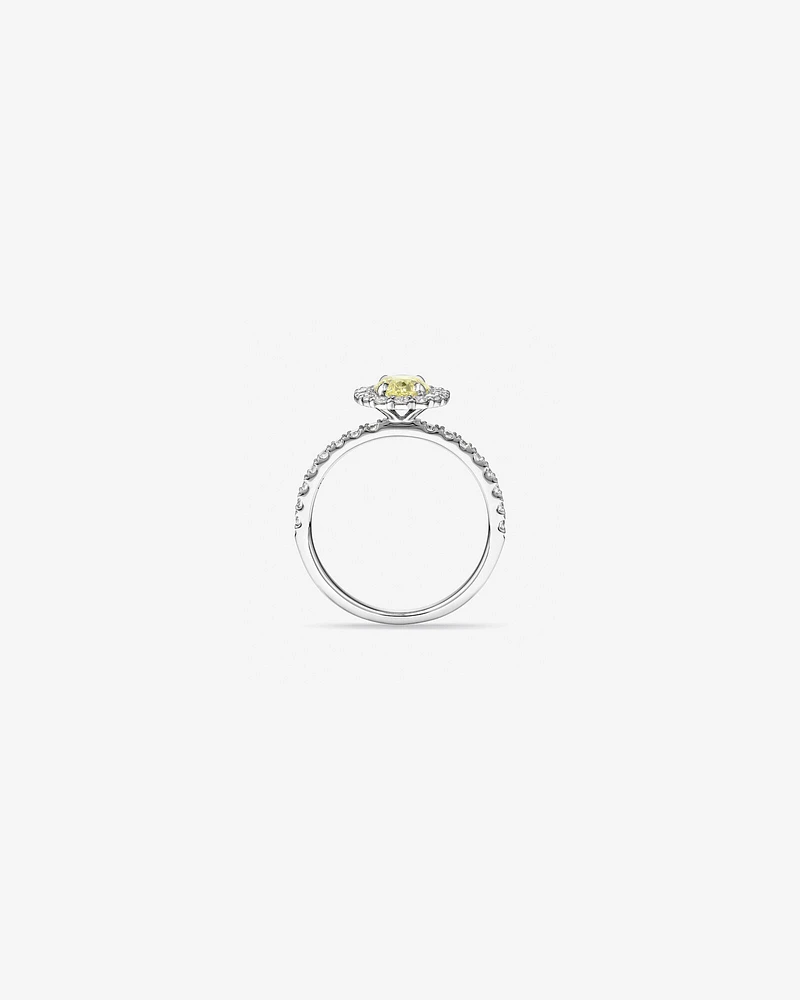 1.54 Carat TW Yellow Oval Cut Laboratory-Grown Diamond Halo Engagement Ring in 14kt White Gold