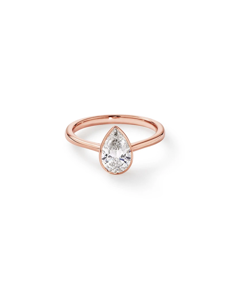 1.25 Carat TW Pear Cut Laboratory-Grown Diamond Solitaire Bezel Set Engagement Ring in 14kt Yellow Gold